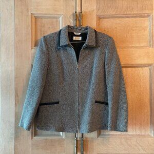Beautiful Talbot’s Wool/Silk Blend Jacket with Leather Trim, Size Medium Petite